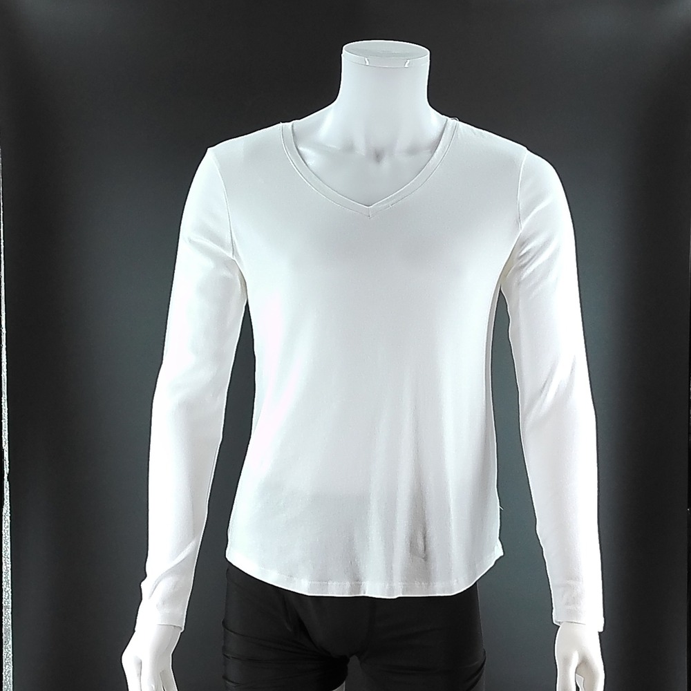 Eddie Bauer White Long Sleeve V-Neck Cotton Modal Stretch Top Large EL04275